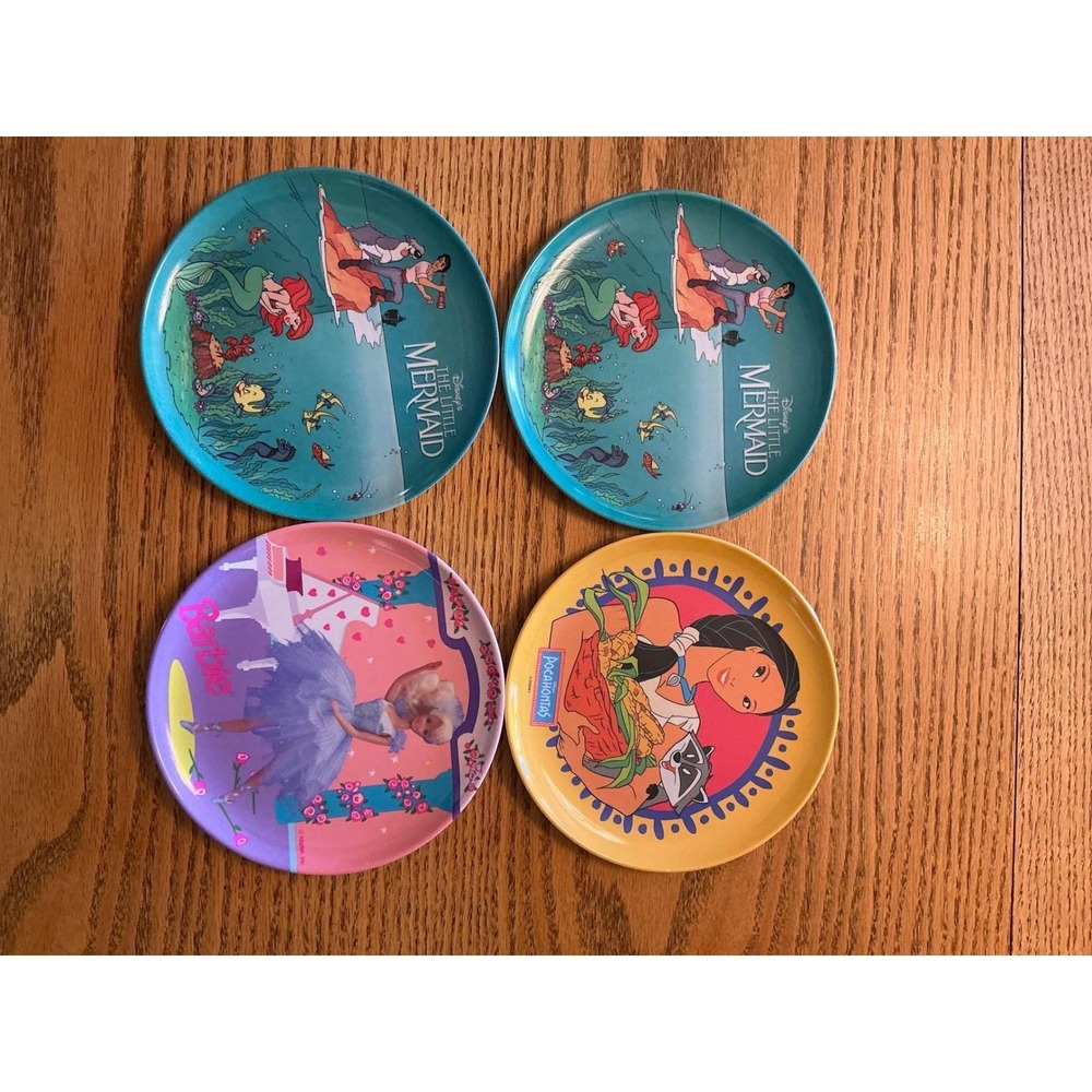 Vintage Zak Designs Disney Little Mermaid Pocahontas Barbie Melamine Plate Set 4